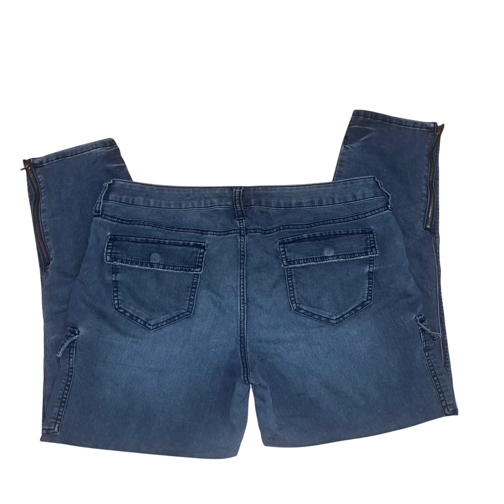 Y2K American Eagle Cargo Skinny Jeans Blue Dark Wash Ankle Zip Women Size 14 - Picture 2 of 16